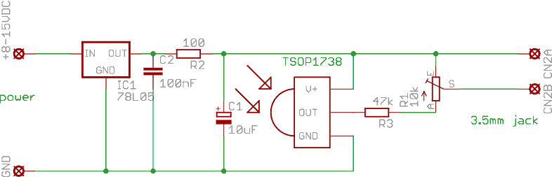 circuit to connect an IR receiver to the sound card line input