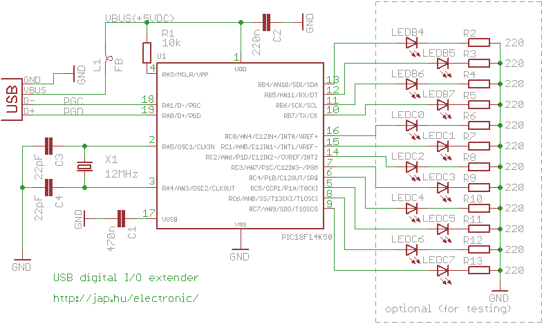 USB digital I/O extender schematic